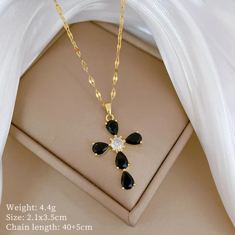 Women's Gold Cross Pendant Necklace – Stainless Steel & Zircon Cross Pendant Necklace Nixie XL2606-617