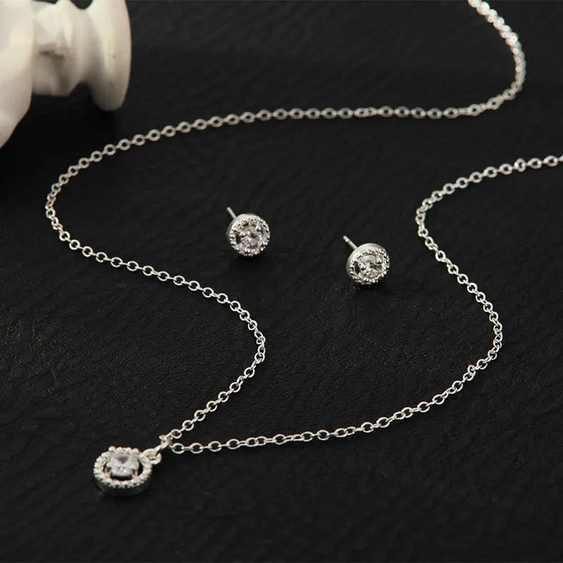 4-Piece Silver Zirconia Jewelry Set – Necklace, Ring & Earrings Jewelry Set Nixie