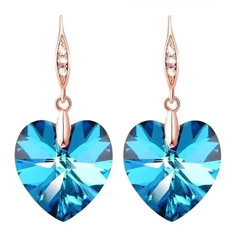 Blue Crystal Heart Dangle Earrings – Zinc Alloy Fashion Jewelry Dangle Earrings Nixie