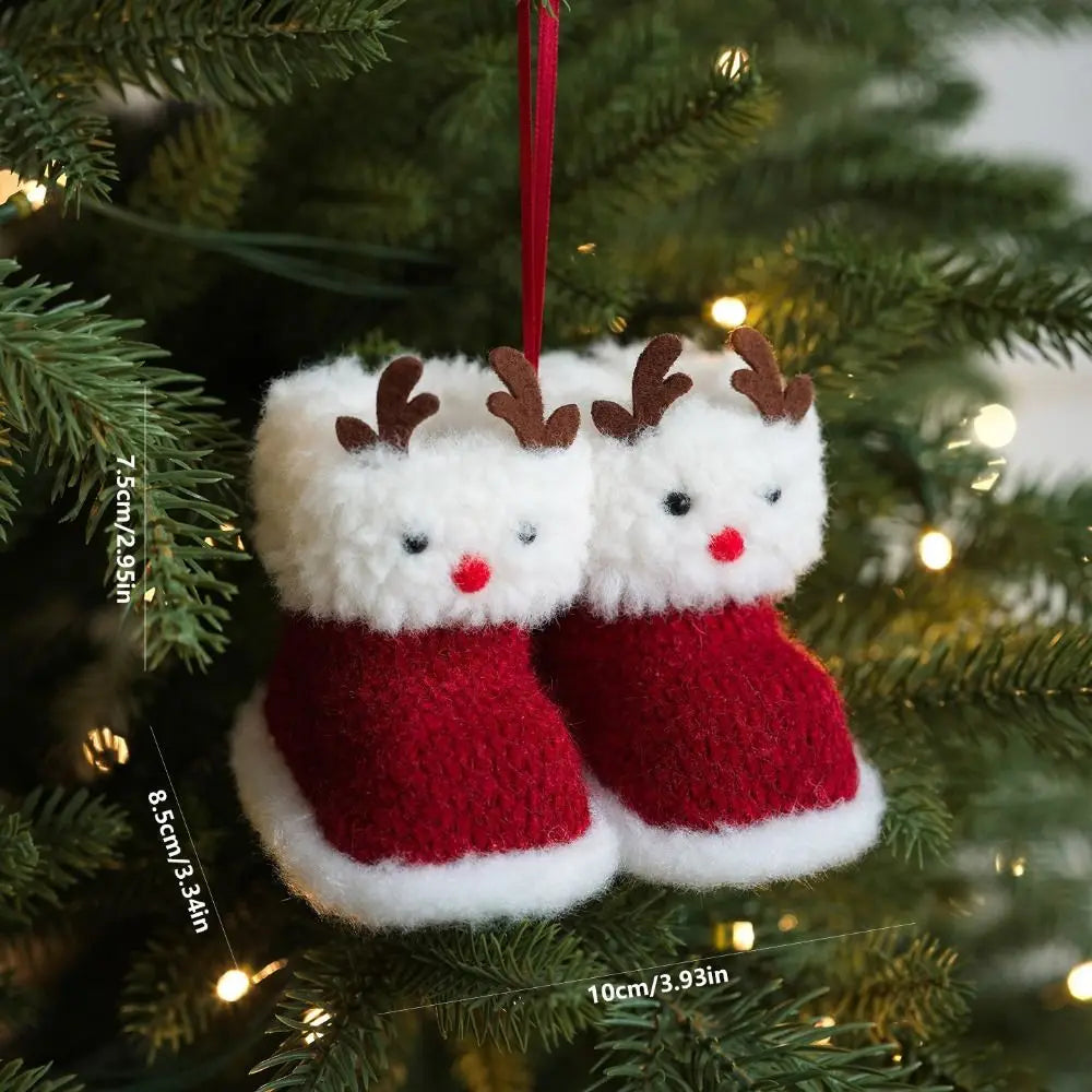 Knitted Plush Christmas Boot Ornaments – Mini Cozy Shoe Pendants Christmas Tree Ornament Nixie