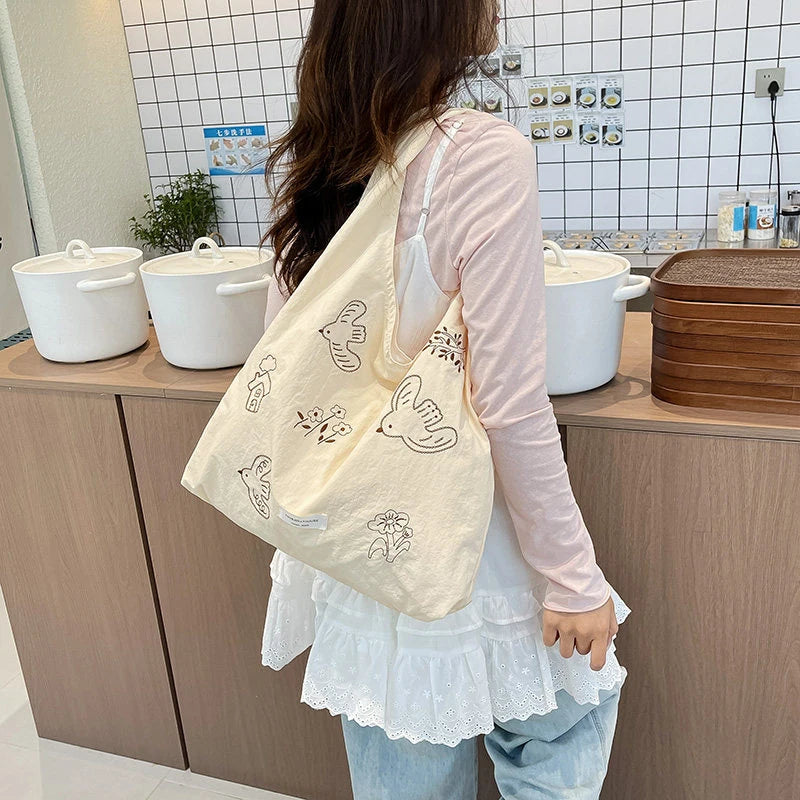 Women's Bird Embroidery Nylon Underarm Shoulder Bag | Nixie Shoulder Handbag Nixie