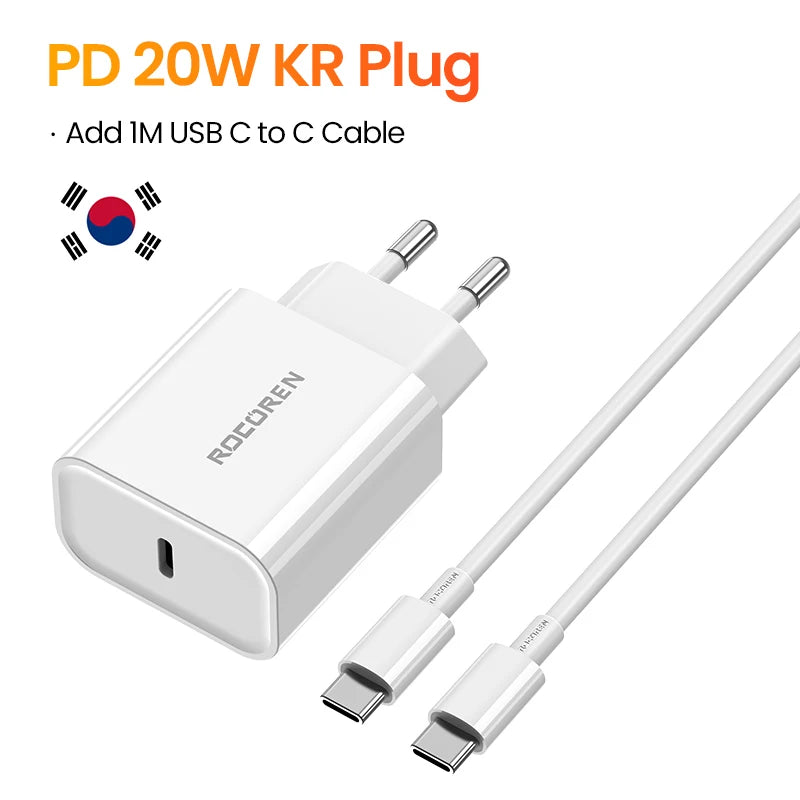 Rocoren 20W GaN USB-C Fast Charger PD3.0 QC3.0 – iPhone & Android