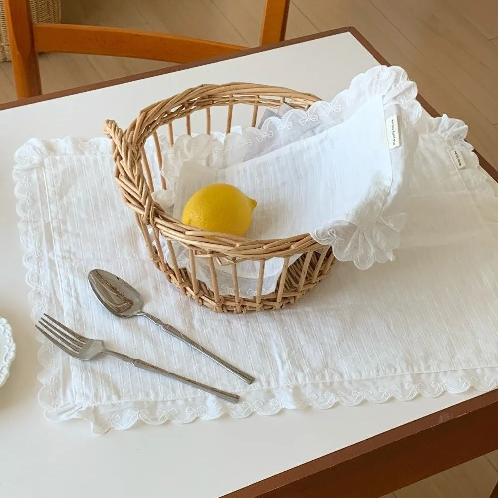 Korean Style Lace Ruffle Placemat – 100% Cotton Coaster Lace Ruffle Placemat Nixie