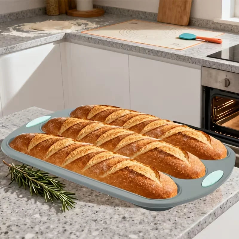 3-Cavity Silicone Bread Pan – Non-Stick Heat-Resistant Loaf Mold Silicone Bread Pan Nixie