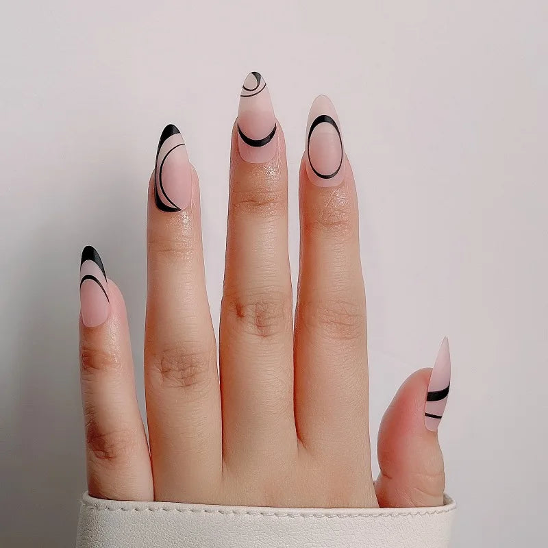 French Press On Nails – Rhinestone & Zinc Alloy Lines Design