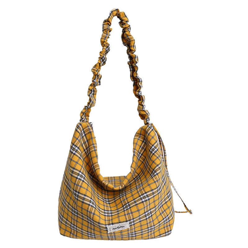 Vintage Plaid Canvas Tote Bag – Large Shoulder Crossbody Bag Canvas Tote Bag Nixie