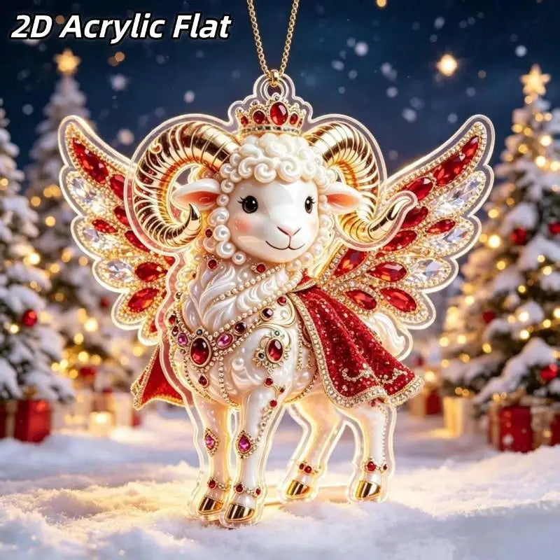 2D Acrylic Chinese Zodiac Goat Hanging Ornament Red Gold