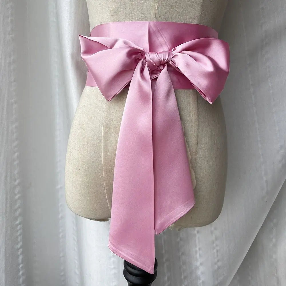 Satin Bow Corset Waist Belt – Wide Ribbon Cummerbund for Women Satin Waist Belt Nixie