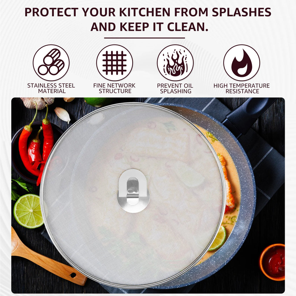 3-Piece Stainless Steel Splatter Screen Set with Foldable Handle