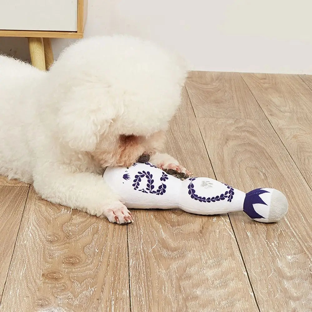 Squeaky Bottle Shape Dog Chew Toy – Soft Plush for Small Dogs
