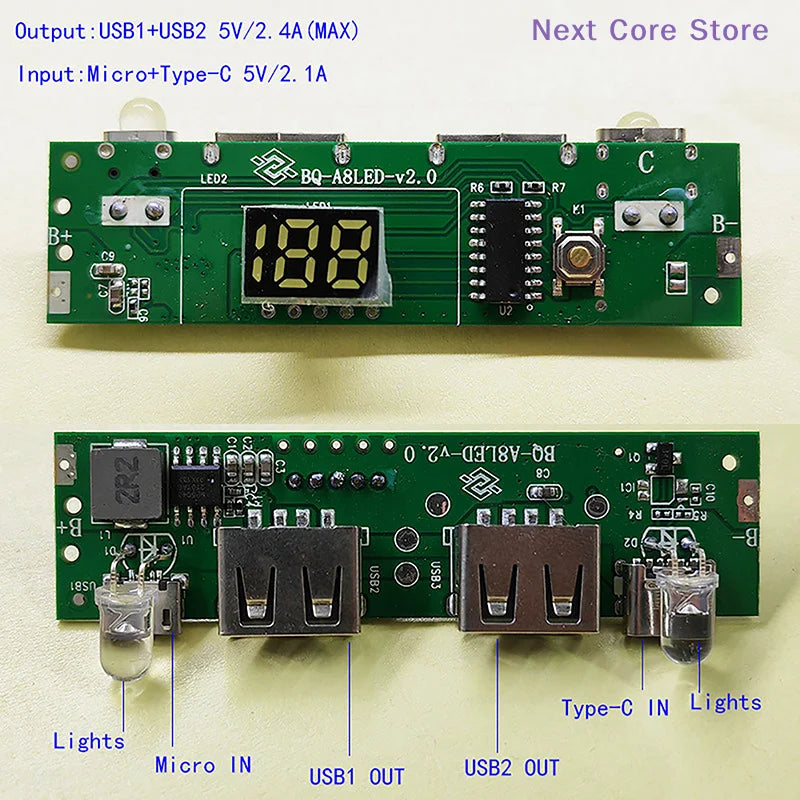 A8188 5V 2A Digital Display Power Bank Circuit Module Type-C USB Power Bank PCB Module Nixie