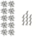 Artificial Red Gold Glitter Poinsettia Flowers – 10 Pcs Xmas Artificial Holiday Flowers Nixie A2