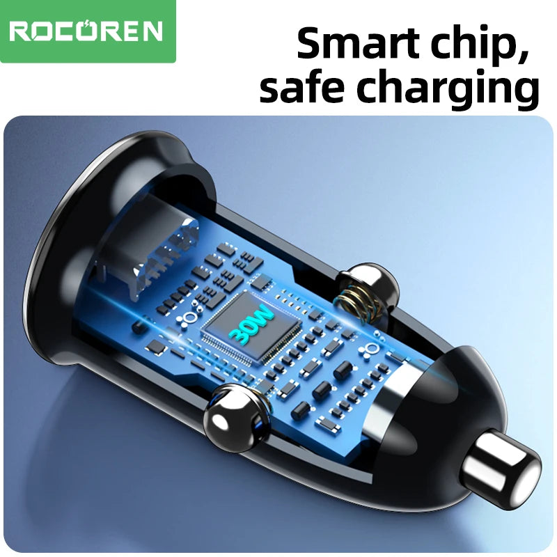 Rocoren 36W USB-C PD & QC 3.0 Dual-Port Car Charger Car Charger Adapter Nixie