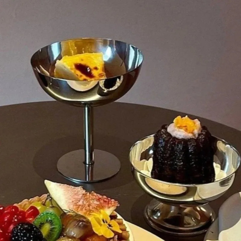 Stainless Steel Goblet Dessert Bowl with Fork – Party Tableware Dessert Bowl Set Nixie