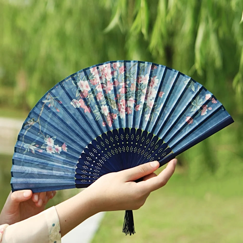 Bamboo Silk Folding Hand Fan – Vintage Chinese Style & Tassel Folding Hand Fan Nixie