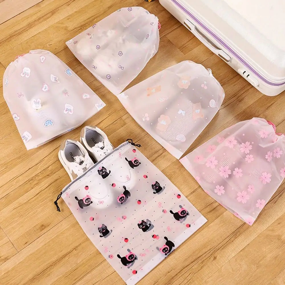 10-Pack Cartoon Drawstring Shoe Bags – Waterproof Organizer