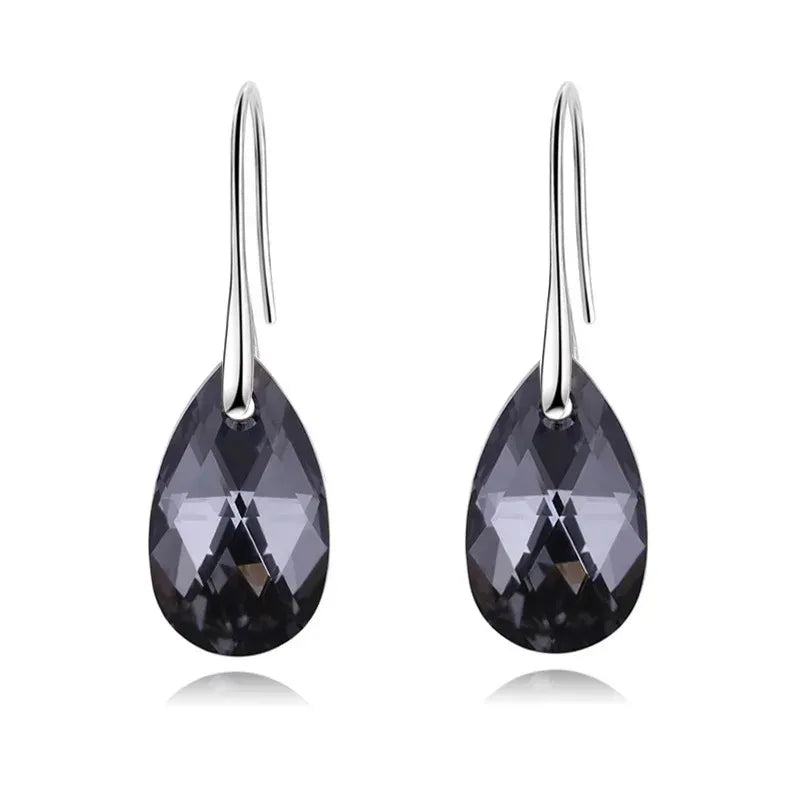 Heart Crystal Drop Earrings – Black Fashion Jewelry for Women
