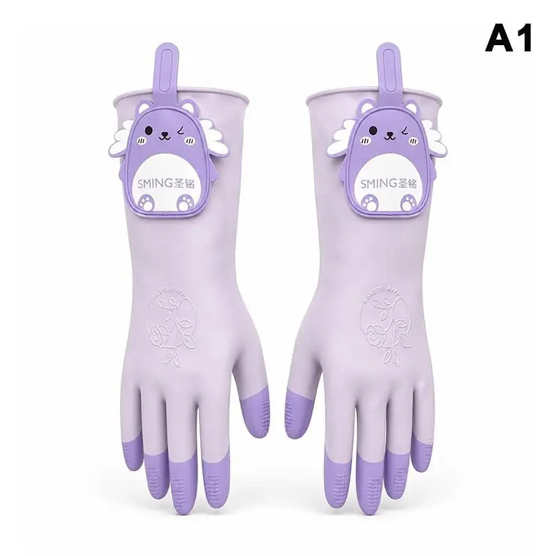 Cute Bear Waterproof PVC Kitchen Gloves – Non-Slip Cleaning Household Cleaning Gloves Nixie A1