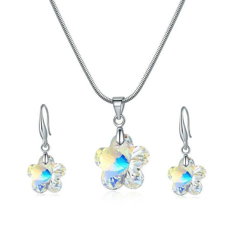 Women's AB Crystal Flower Necklace & Earrings Jewelry Set Crystal Jewelry Set Nixie AB