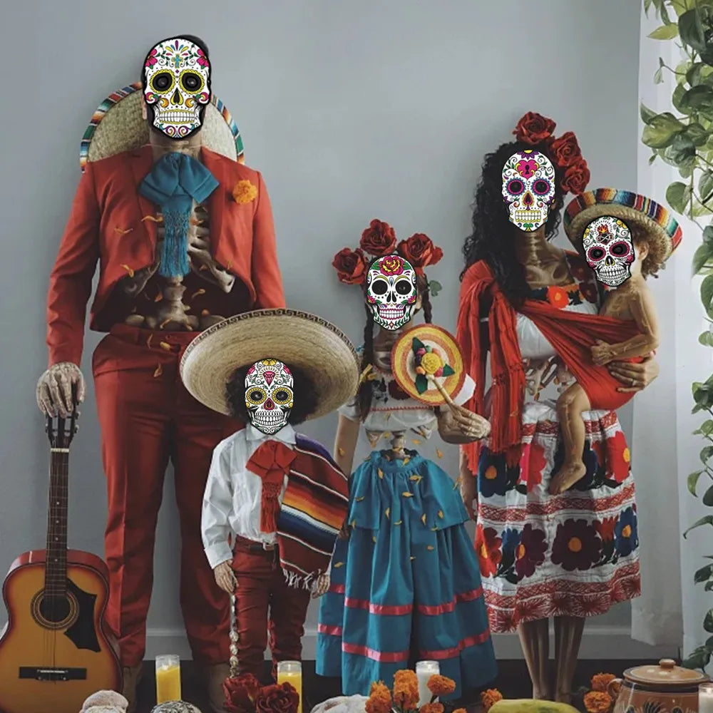 6Pcs Full Face Halloween Skull Masks – Colorful Mexican Style Halloween Costume Mask Nixie