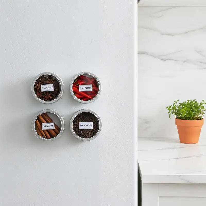 Magnetic Round Tin Spice Storage Box with Transparent Lid Spice Storage Tin Nixie
