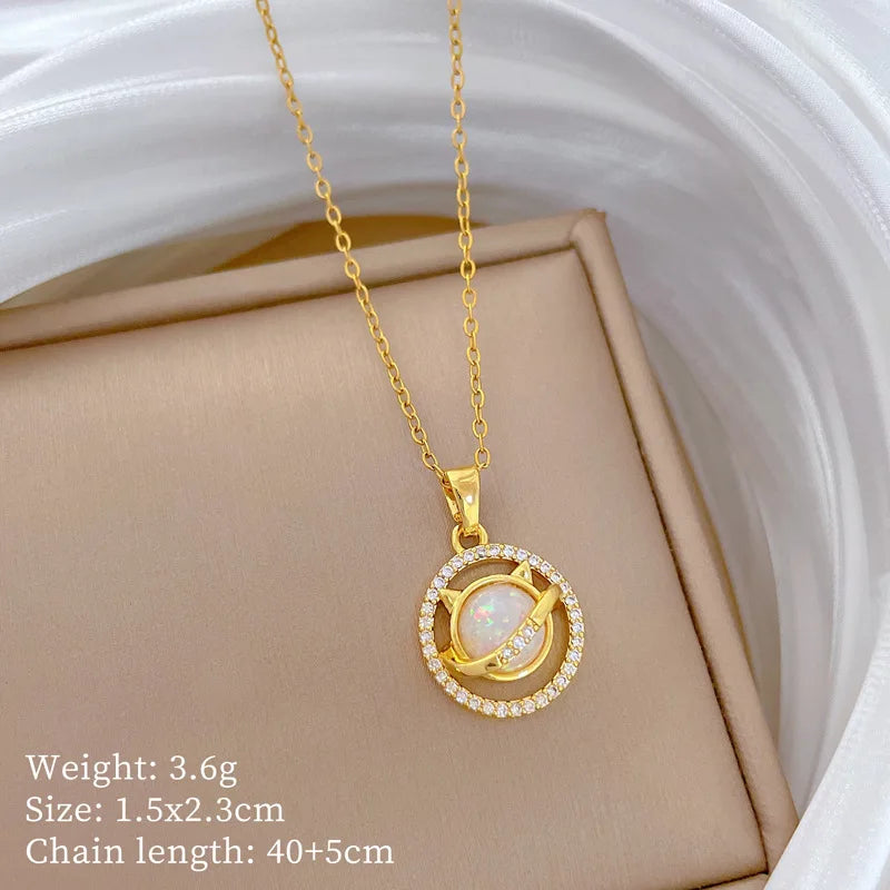 Women's Cat Pendant Choker Necklace – Gold Stainless Steel Pendant Necklace Nixie XL2606-724