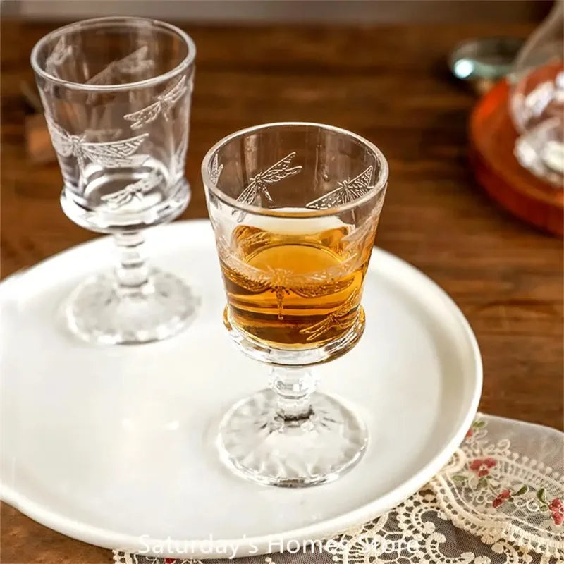 French Dragonfly Relief Crystal Goblet | Wine & Juice Glass Crystal Wine Goblet Nixie