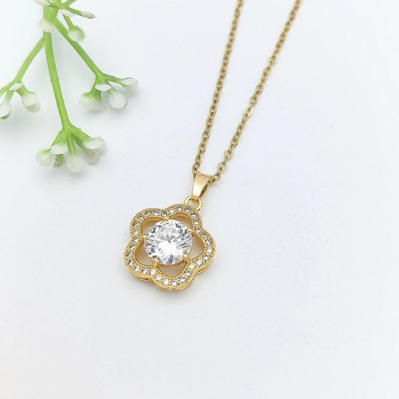 Purple Flower Copper Pendant Necklace | Women's Clavicle Chain Pendant Necklace Nixie