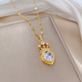 Diamond Crown Heart Pendant Necklace | Gold Stainless Steel Choker Pendant Necklace Nixie XL2606-114