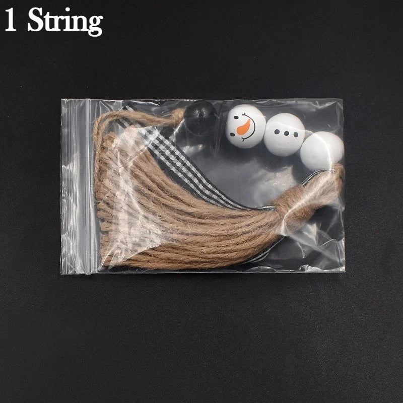 Farmhouse Snowman Wooden Bead Garland Plaid Tassel Christmas Décor Christmas Bead Garland Nixie Deep Sapphire 20mm