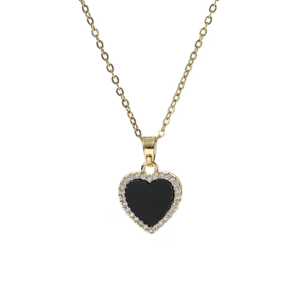 Double-Sided Heart Pendant Necklace | Black & White Choker
