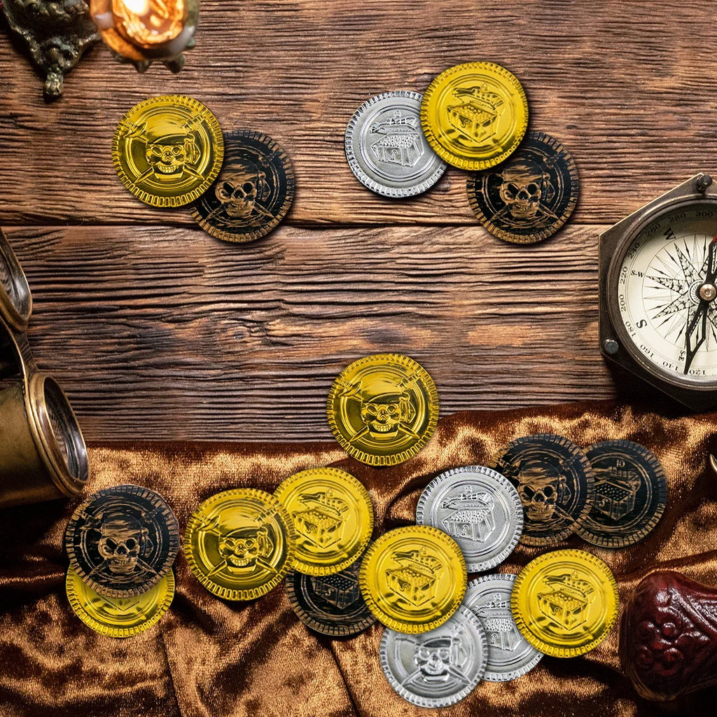 20pcs Plastic Pirate Coins – Fake Gold Party Favor Treasure Party Favor Coins Nixie