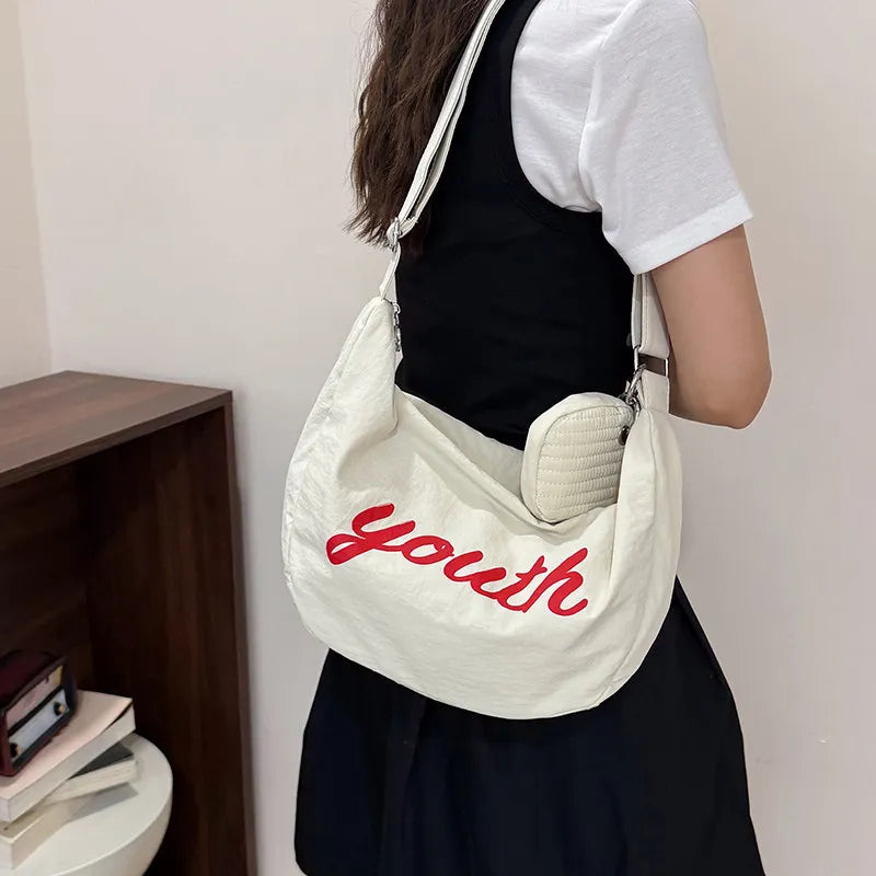 Korean Letter-Print Nylon Crossbody Bag – Large Capacity Crossbody Shoulder Bag Nixie