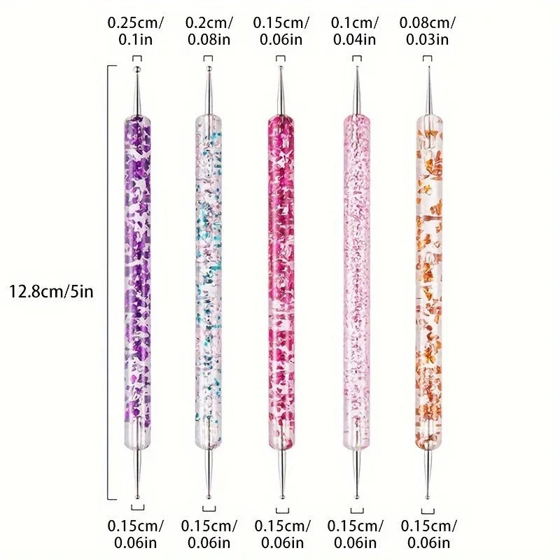 5-Piece Dual-Ended Nail Art Dotting Pen Set – Rhinestone Tools Nail Art Dotting Pens Nixie