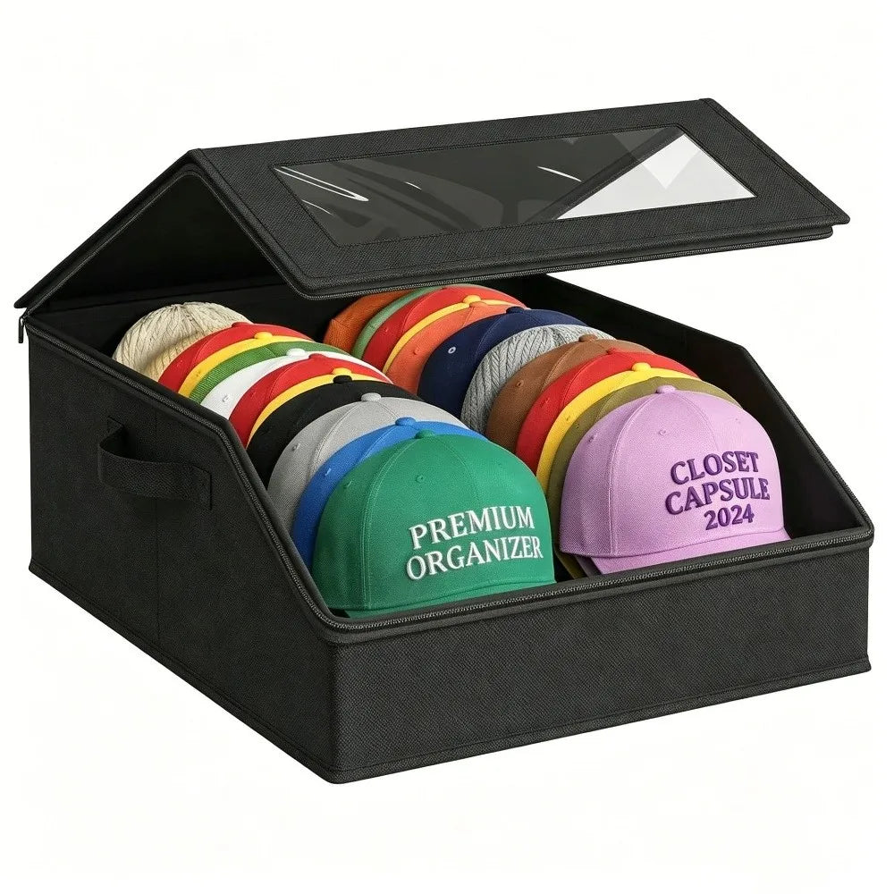 Clear Window Hat Storage Box – 24 Cap Stackable Organizer