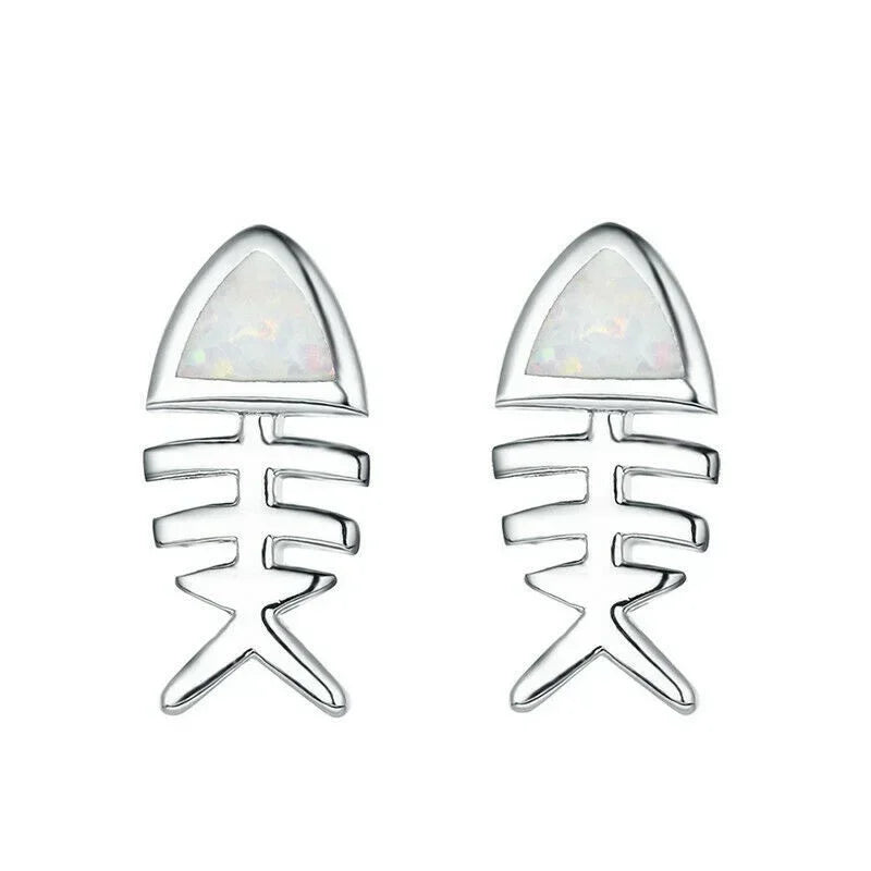 Fish Hook Dangle Earrings – Simulated Opal Drop Design