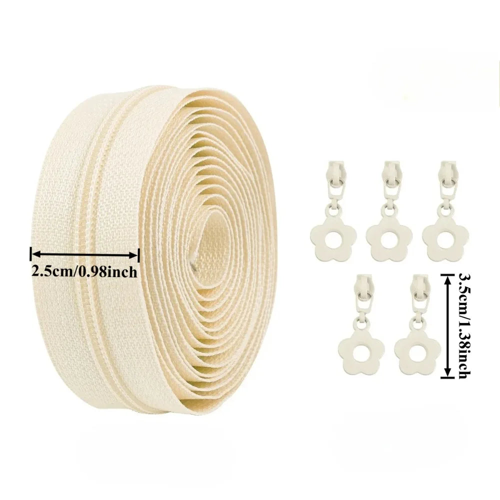 Nylon Zipper Set with Floral Pulls – 2M DIY Repair Kit 5 Heads