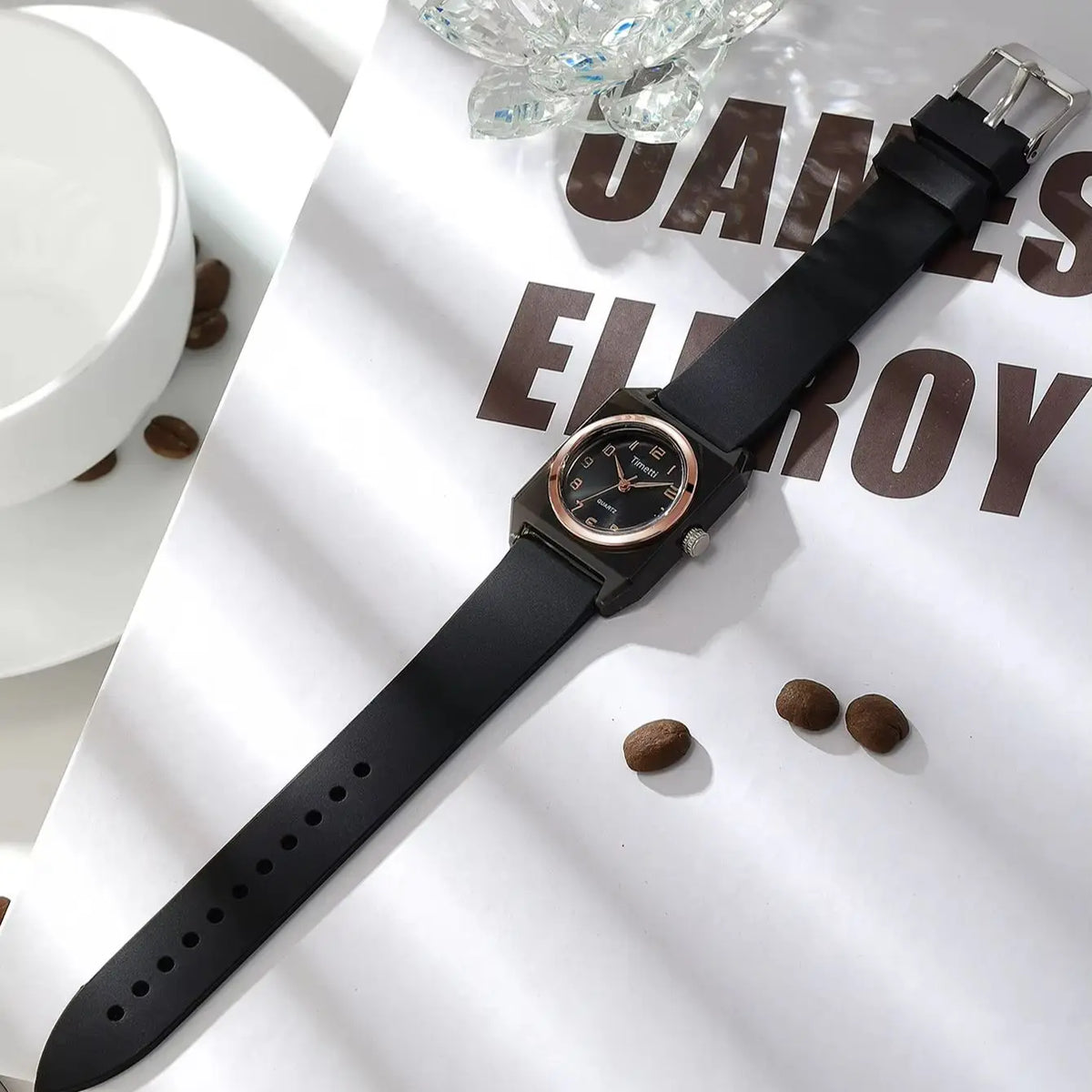 Timetti Women's Square Quartz Watch – Casual Silicone Strap