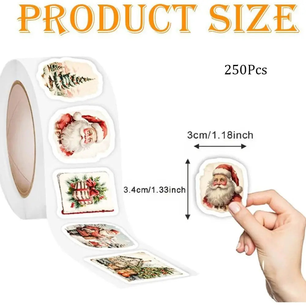 250Pcs Christmas Stickers Roll – Self-Adhesive Holiday Labels Christmas Stickers Nixie
