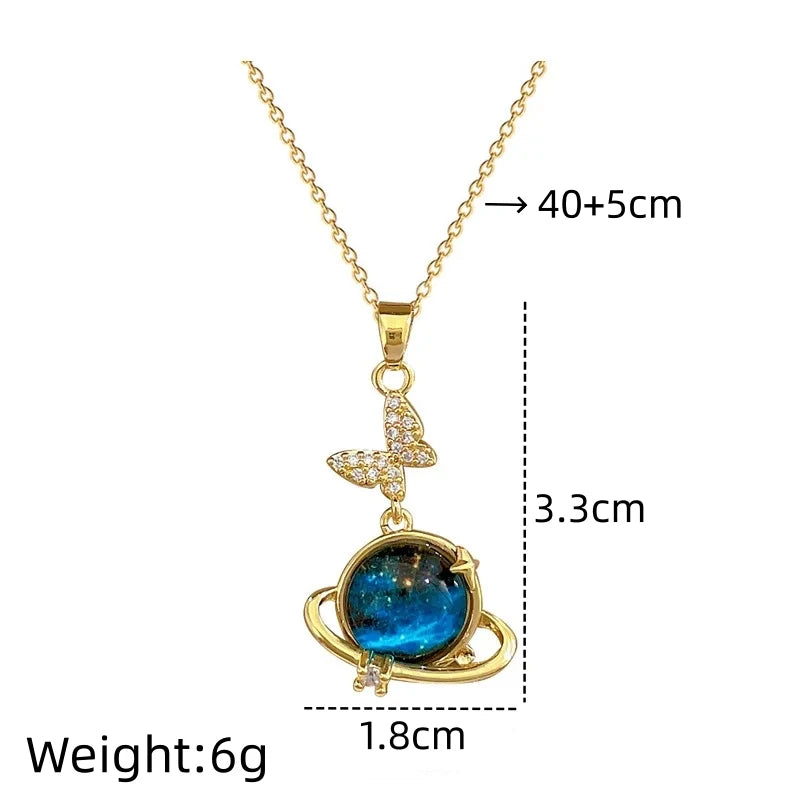 Starry Sky Butterfly Pendant Necklace Gold Stainless Steel Pendant Necklace Nixie XL1470-159