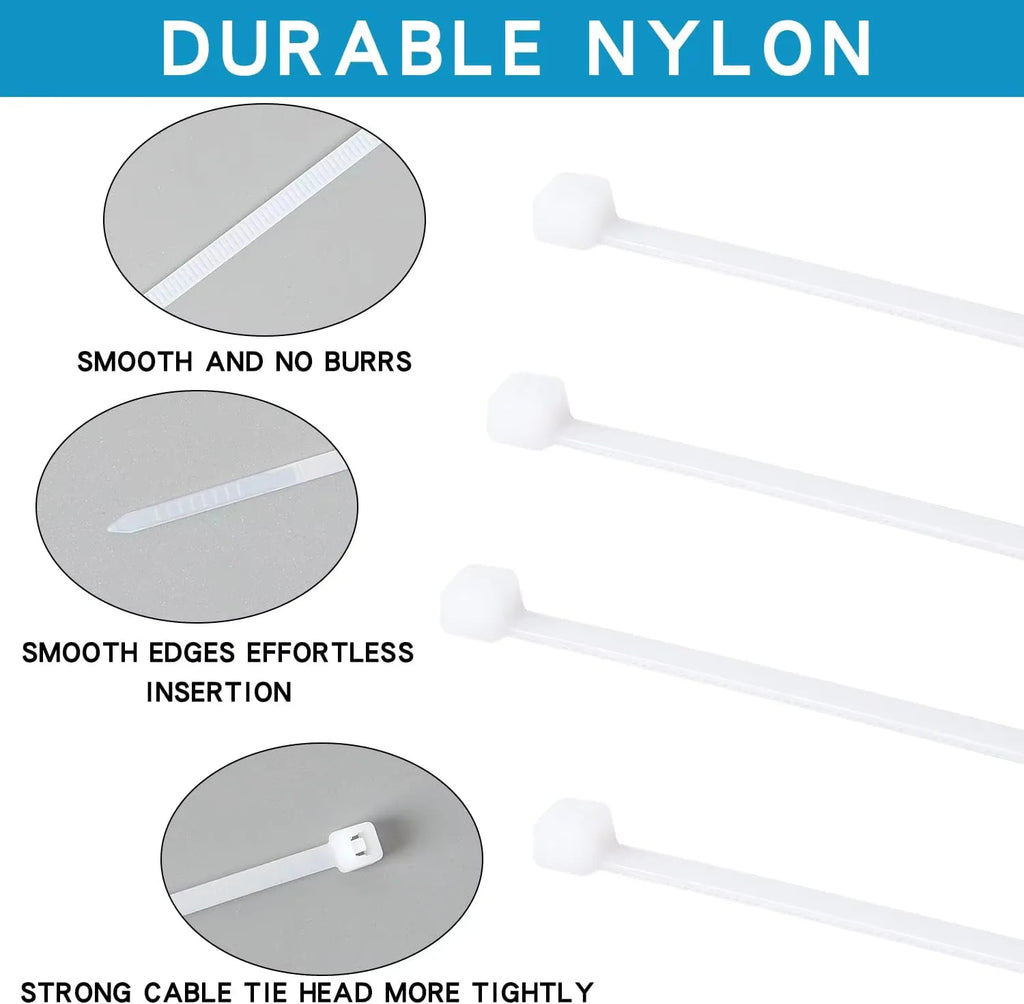 White Nylon Zip Ties 4x150mm 100pcs – Self-Locking Cable Ties Nylon Cable Ties Nixie