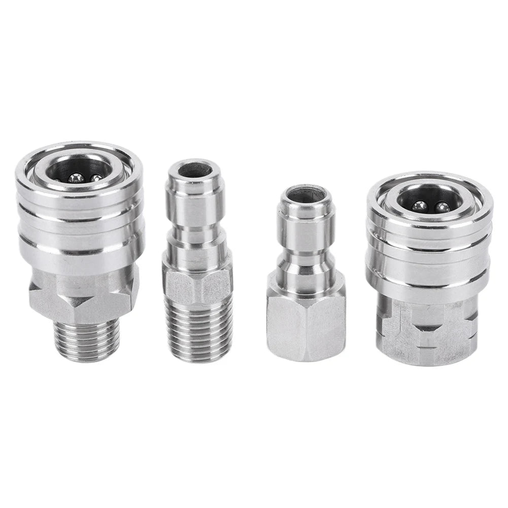 4Pcs 1/4" NPT Quick Connect Pressure Washer Adapter Set Pressure Washer Fittings Nixie Silver