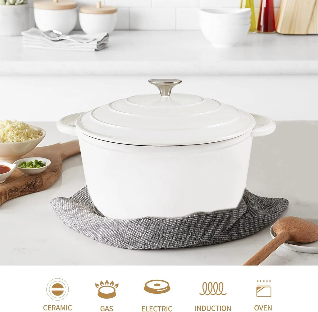 FEB.WIND 5L Enameled Cast Iron Dutch Oven Pot with Lid Enameled Dutch Oven Nixie