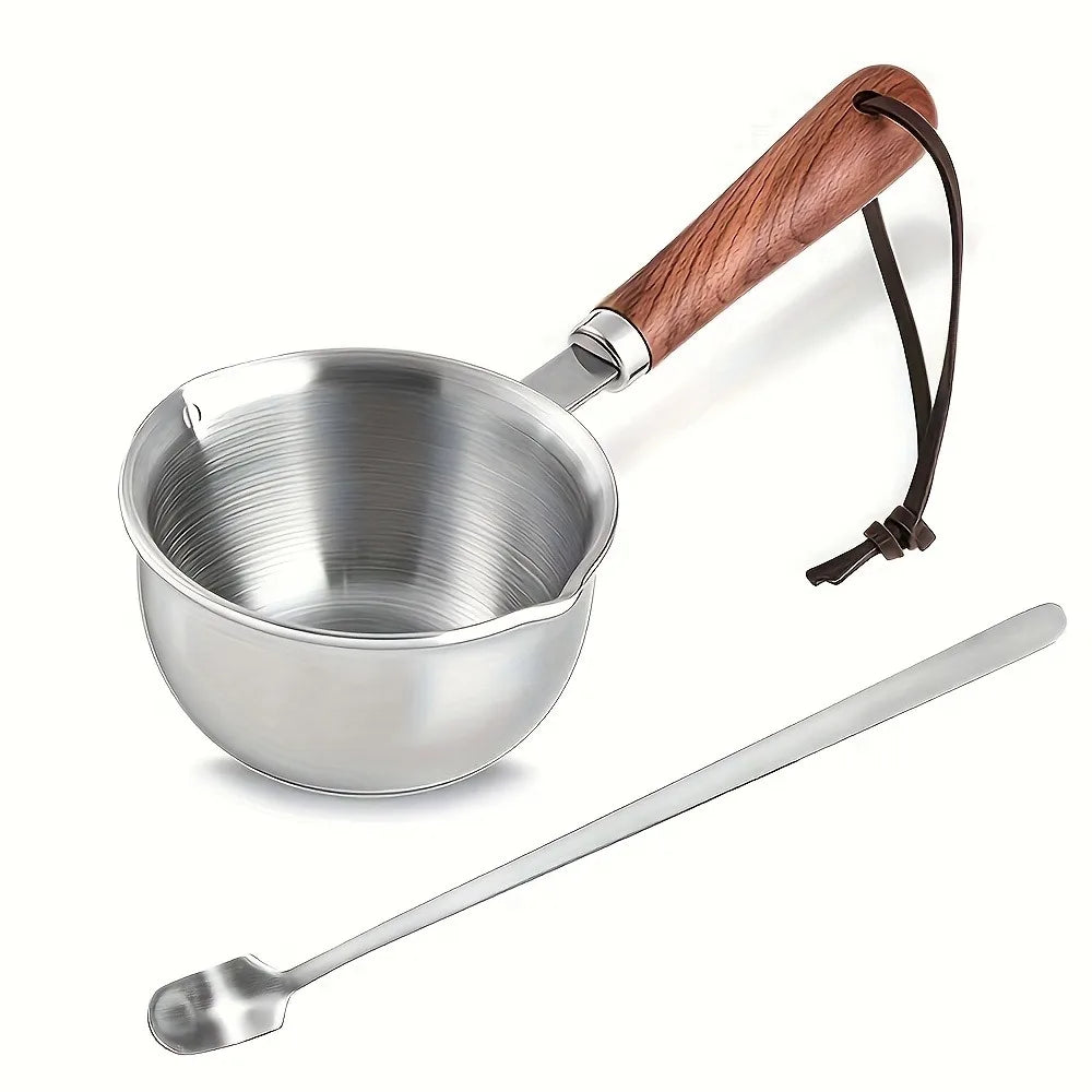 10oz Stainless Steel Pot Wooden Handle | Candle Wax & Cooking Small Saucepot Nixie