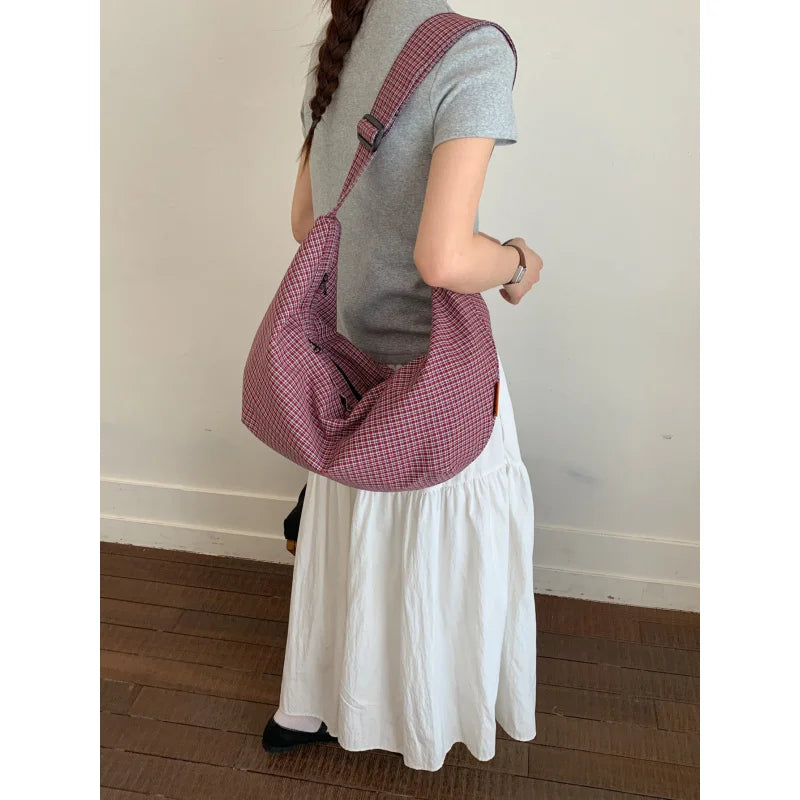 Korean Plaid Canvas Tote Bag – Shoulder & Crossbody for Women Canvas Tote Bag Nixie