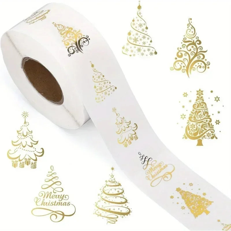 500pcs Gold Foil Christmas Tree Stickers – Clear Vinyl Decals Holiday Craft Stickers Nixie