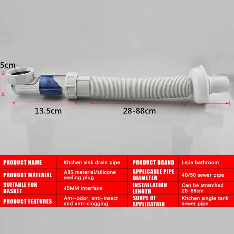 Flexible ABS Siphon Drain Hose G1-1/2 Extendable 28–88cm Siphon Drain Hose Nixie one size