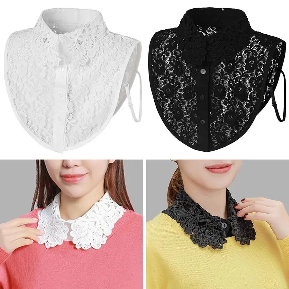 Detachable Lace Fake Collar White Black – Women's Fashion Detachable Lace Collar Nixie