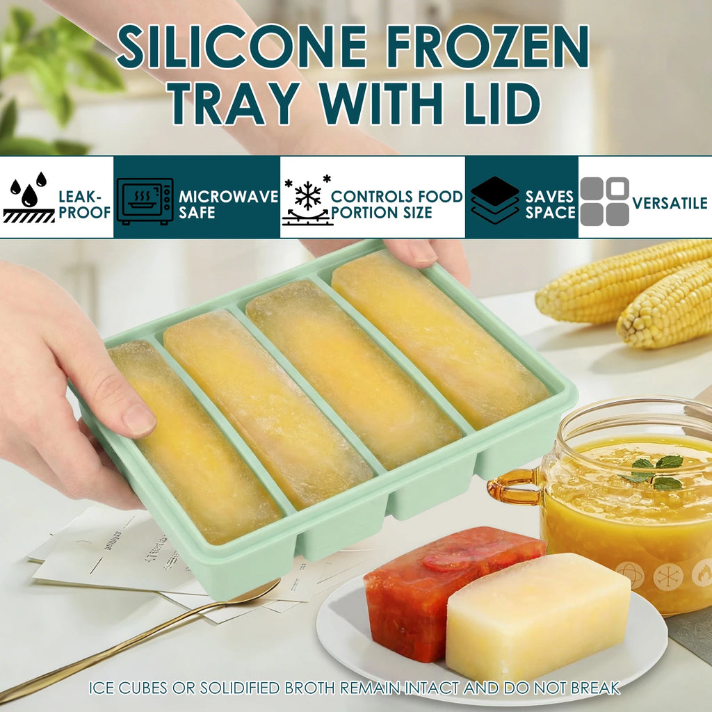 2Pcs Silicone Freezer Mold with Lid – Stackable Food Tray Silicone Freezer Mold Nixie