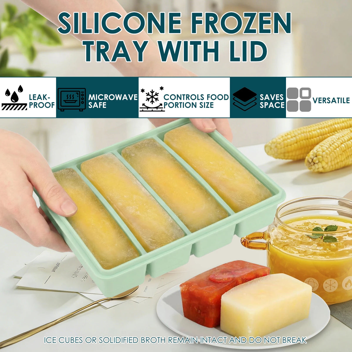 2Pcs Silicone Freezer Mold with Lid – Stackable Food Tray Silicone Freezer Mold Nixie